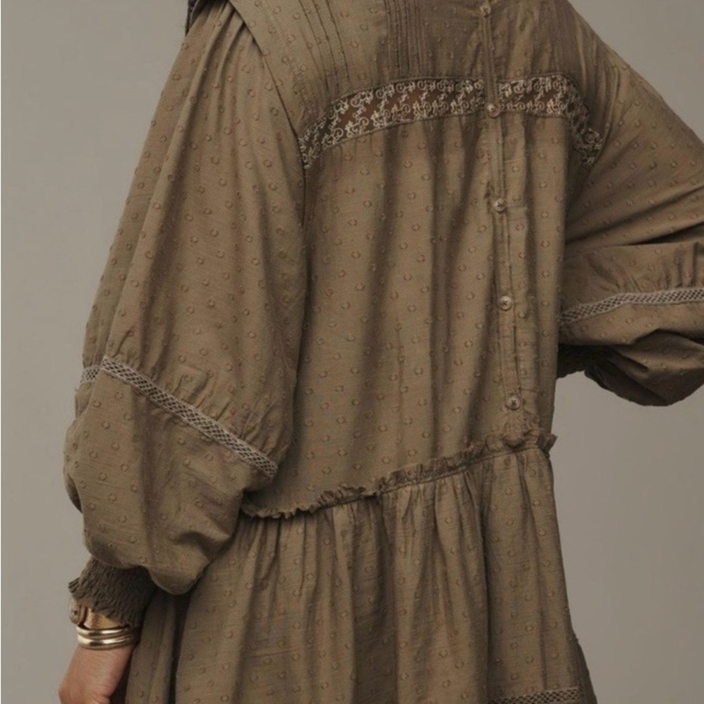Anthropologie Pilcro Long-Sleeve Mock-Neck Swing Mini Dress size M Boho Prairie - Picture 3 of 16